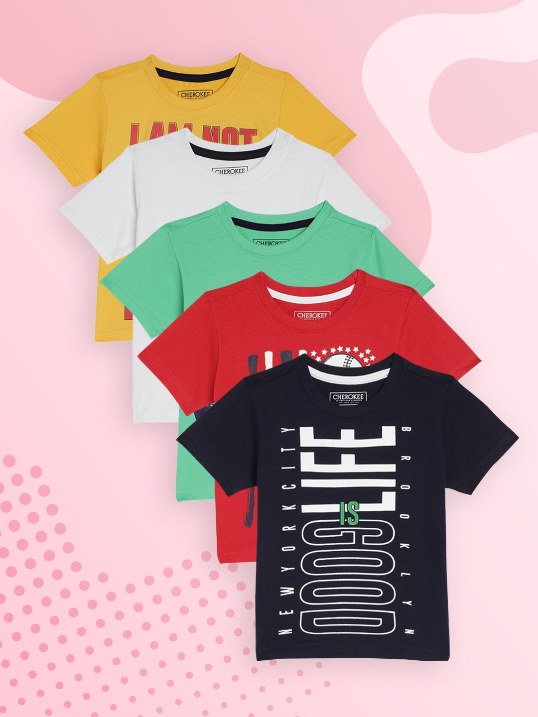

Cherokee Boys Pack of 5 Pure Cotton Printed Pure Cotton T-shirts, Multi