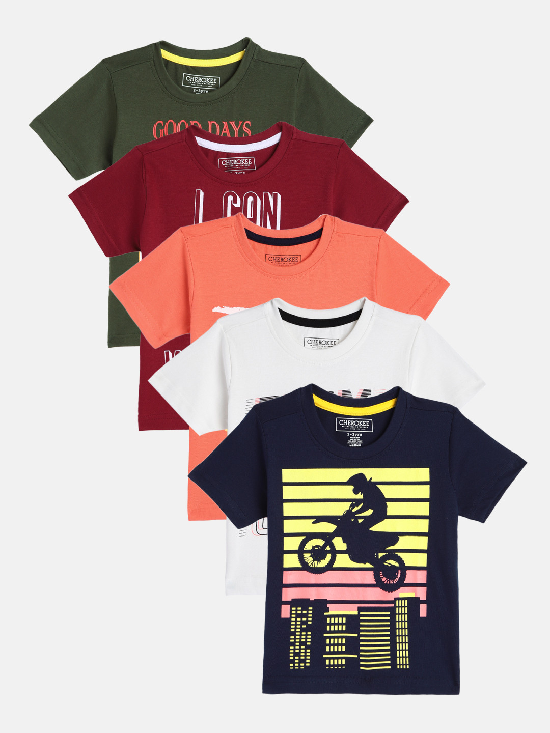 

Cherokee Boys Pack of 5 Cotton Regular Fit T-shirts, Navy blue