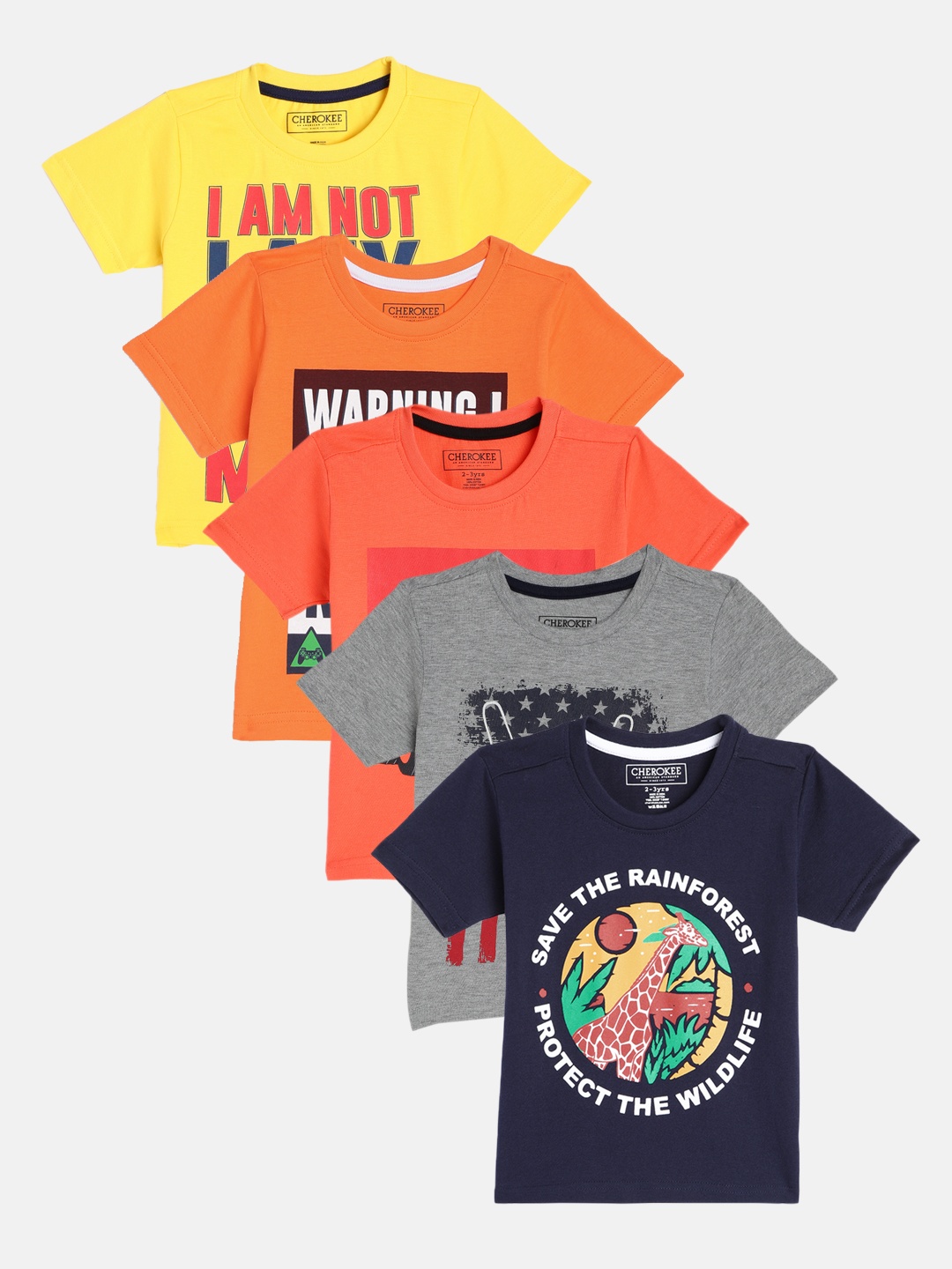 

Cherokee Boys Pack of 5 Printed Pure Cotton T-shirts, Multi