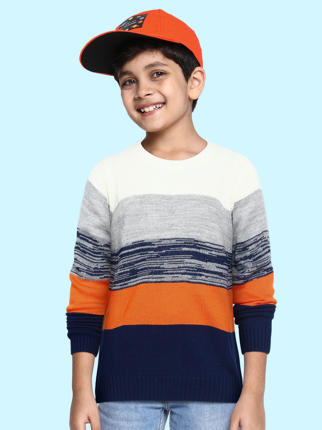 

Cherokee Boys White & Grey Melange Acrylic Colourblocked Pullover