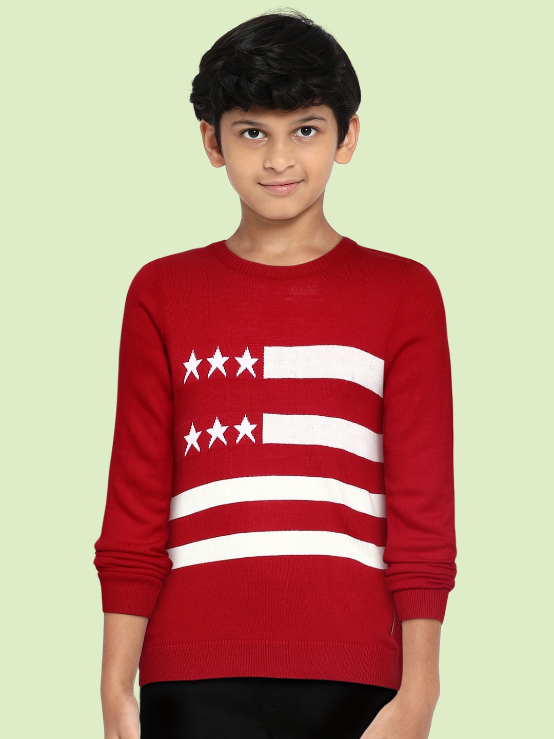 

Cherokee Boys Red & White Striped Printed Pullover Sweater