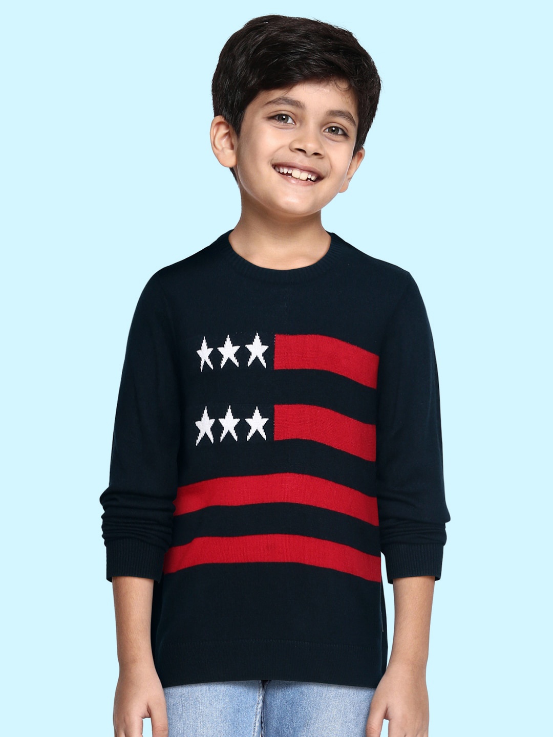 

Cherokee Boys Red & Navy Blue Printed Pullover