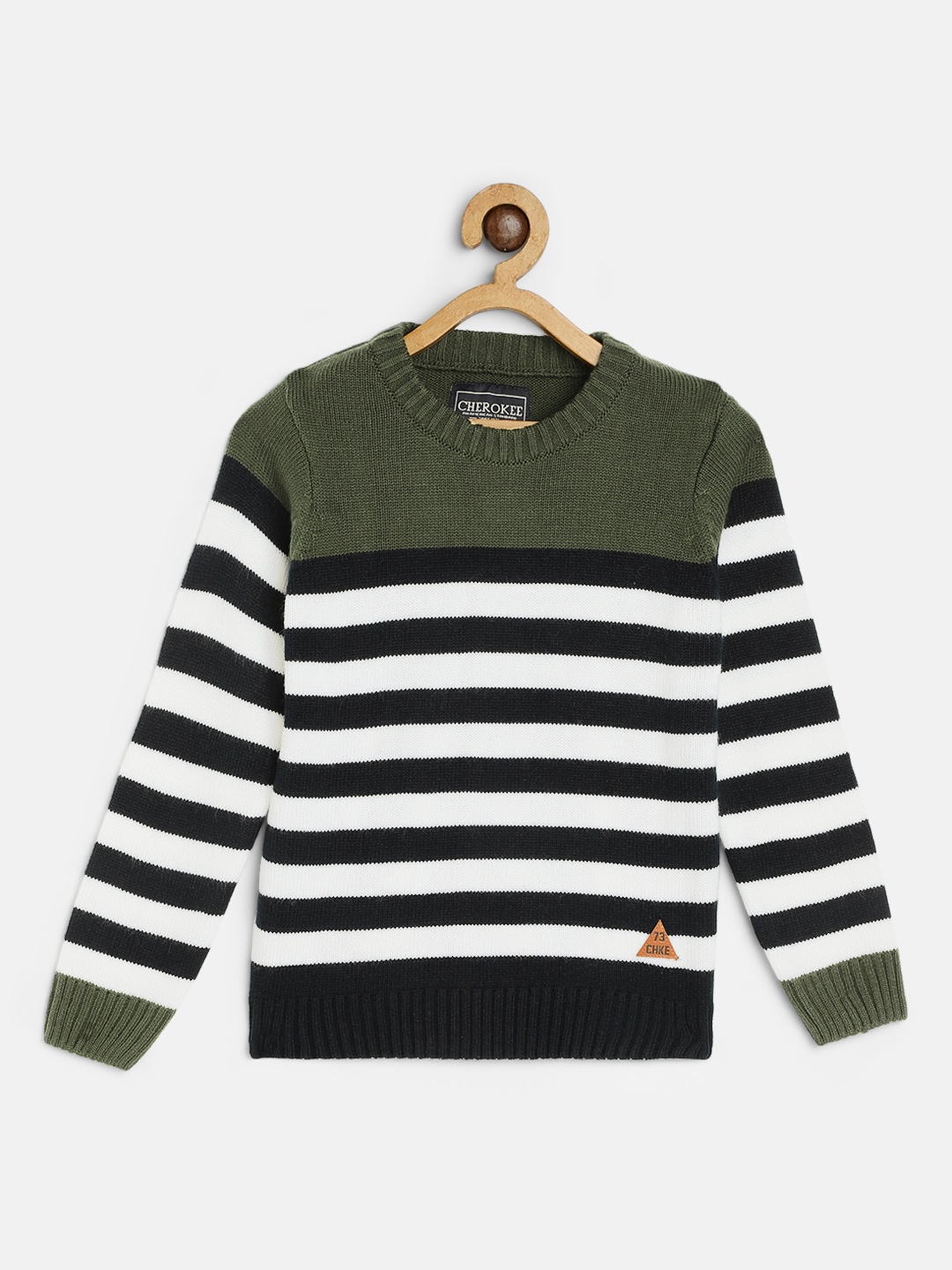 

Cherokee Boys Olive Green & Black Striped Pullover