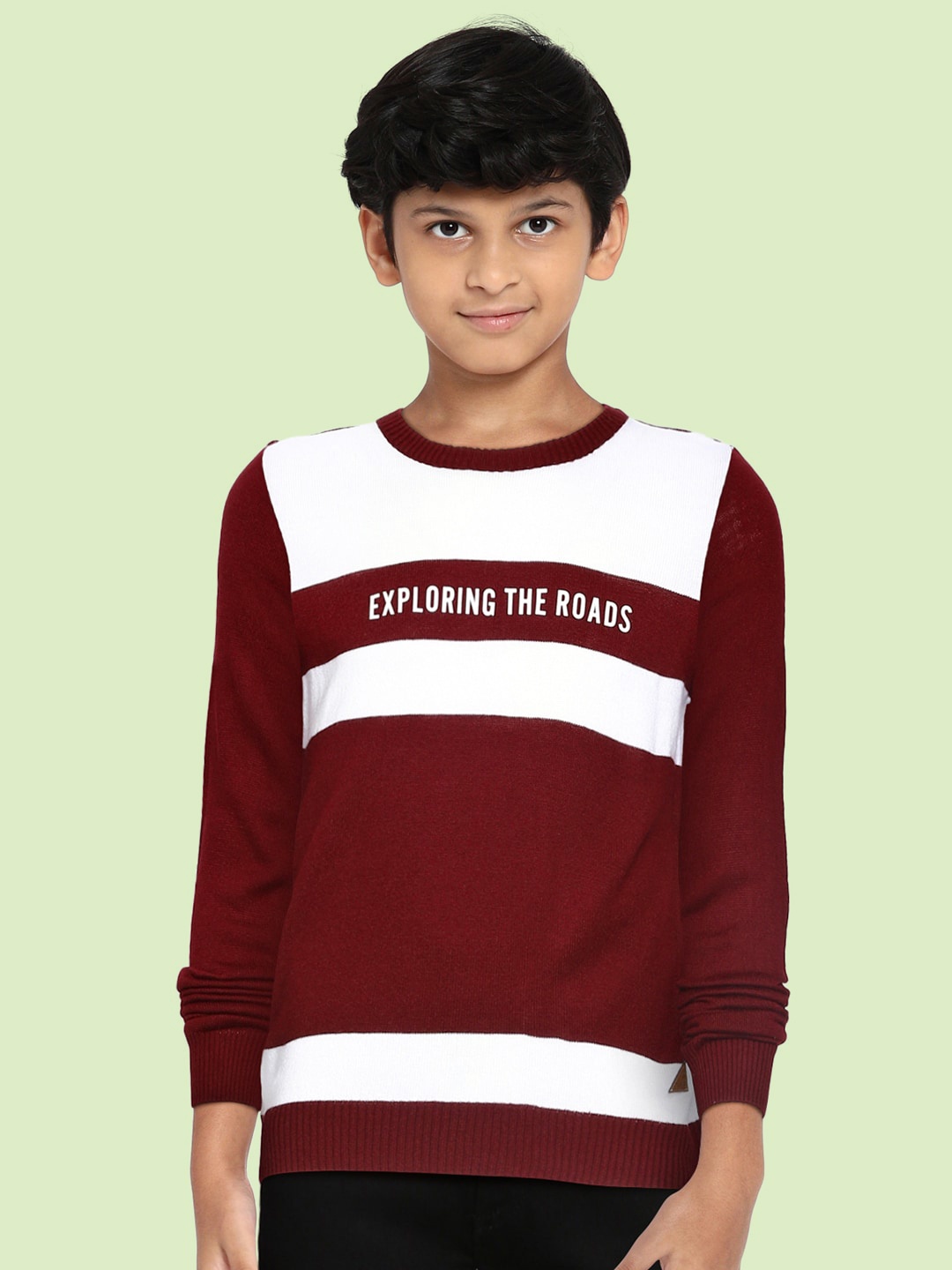 

Cherokee Boys Maroon & White Colourblocked Pullover Sweater