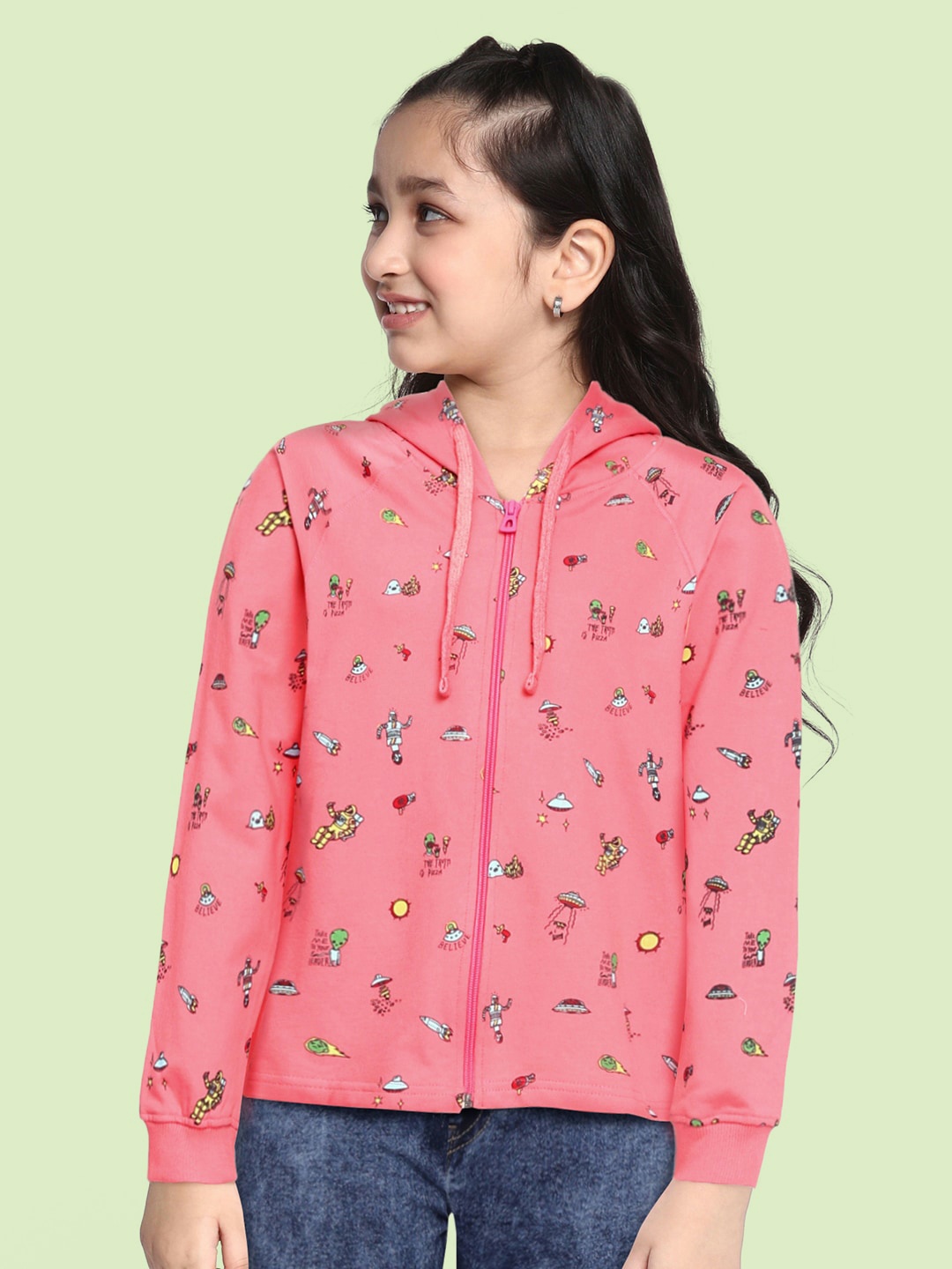 

Cherokee Girls Pink Printed Pure Cotton Hooded Sweatshirt