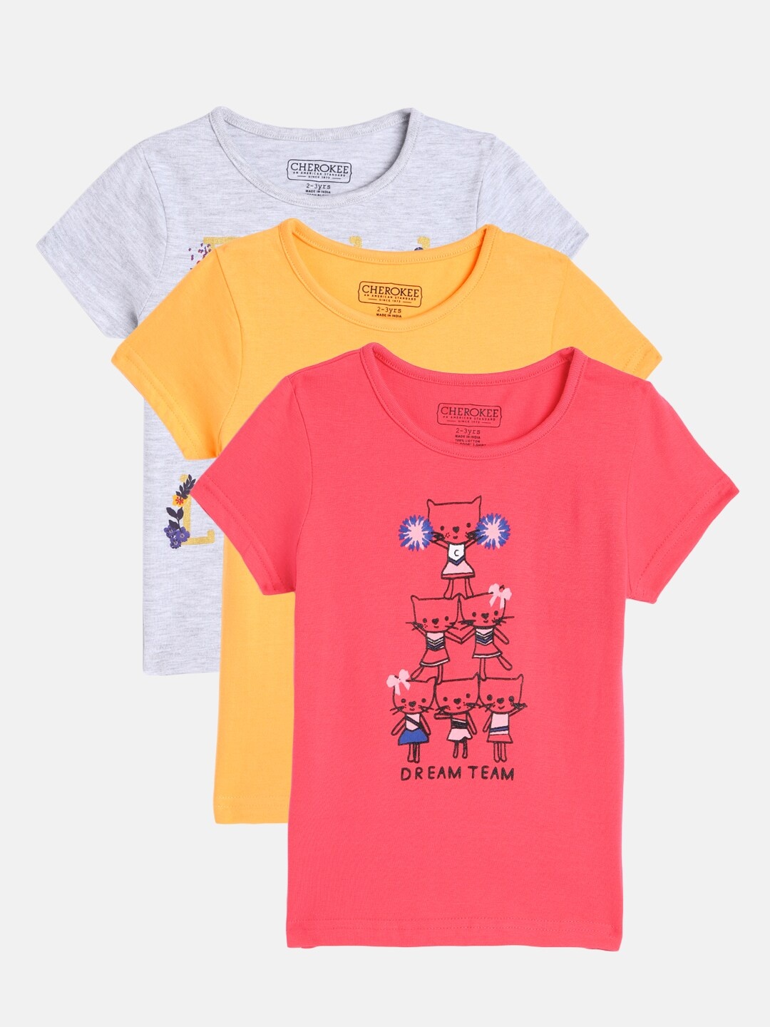 

Cherokee Girls Pack of 3 Printed Cotton Pure Cotton T-shirts, Pink