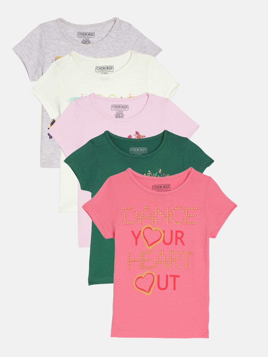 

Cherokee Girls Pack of 5 Multicoloured Typography Printed Cotton T-shirts, Multi