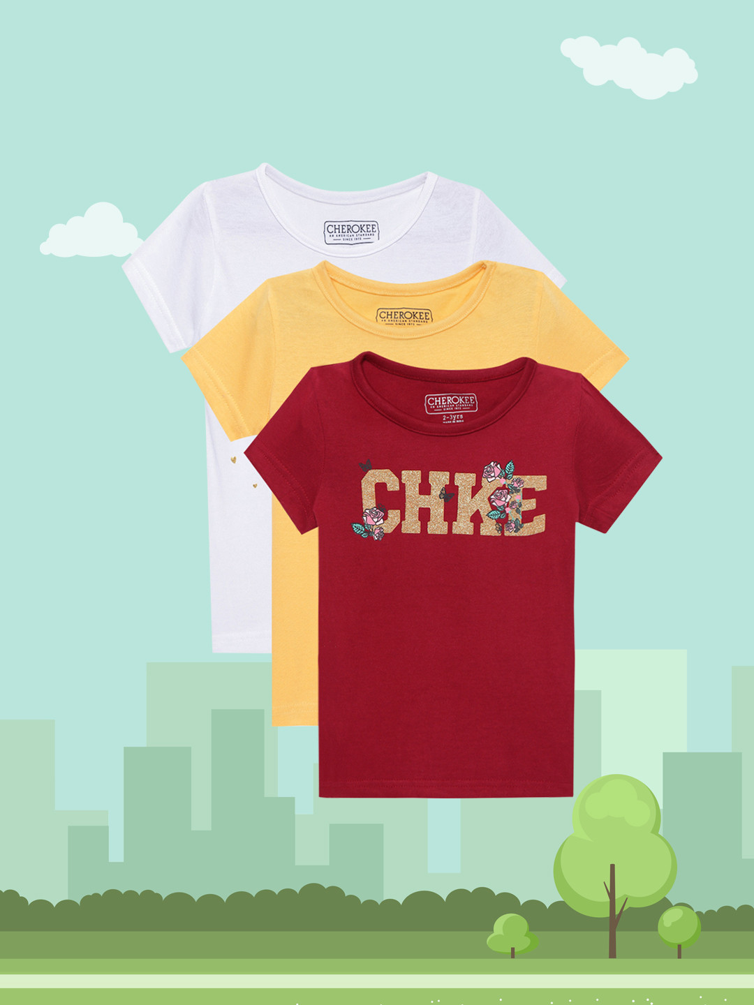

Cherokee Girls Pack of 3 Typography Printed Pure Cotton T-shirts, White