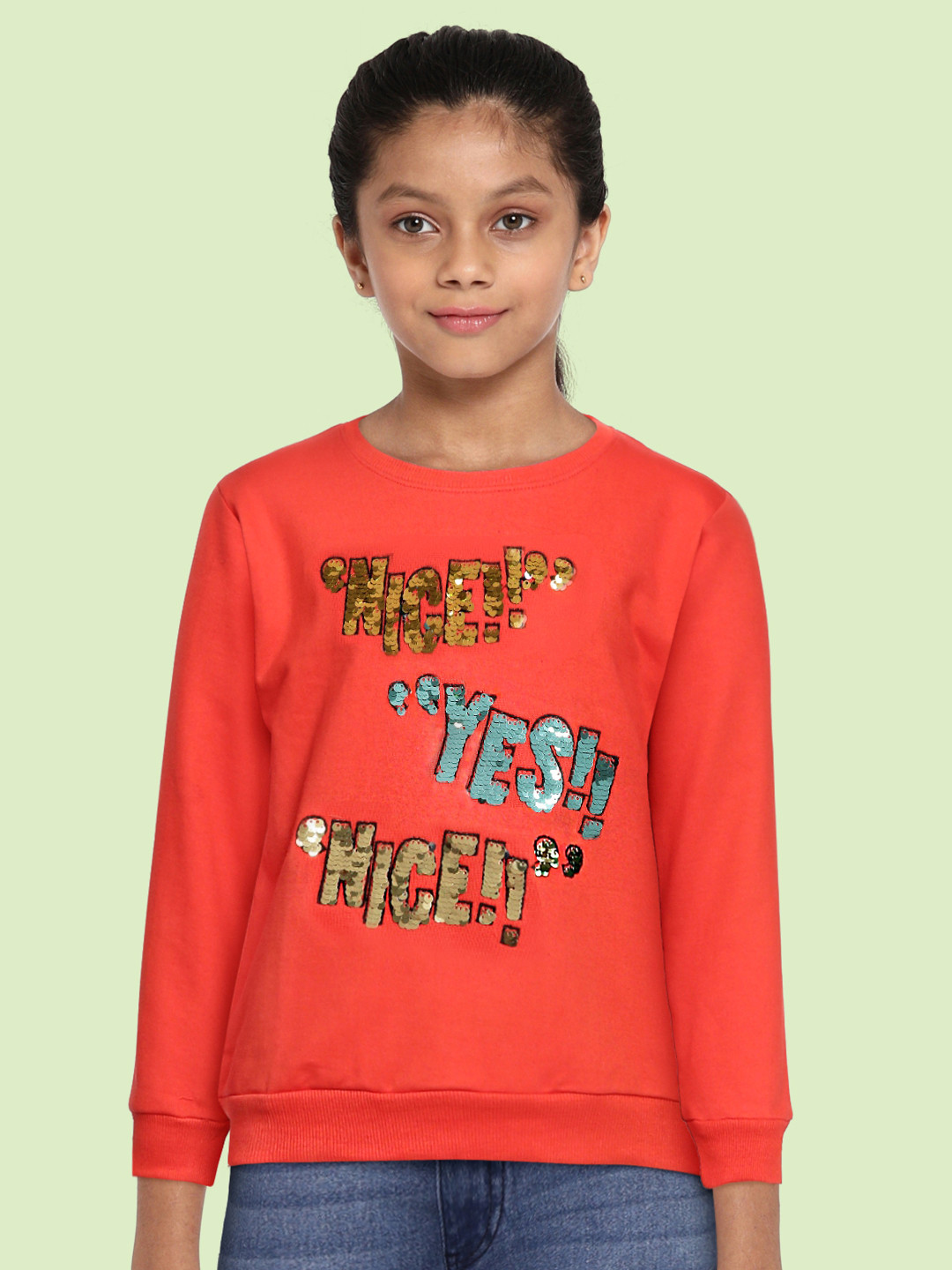 

Cherokee Girls Red Typography Print Pure Cotton Sequined Sweatshirt