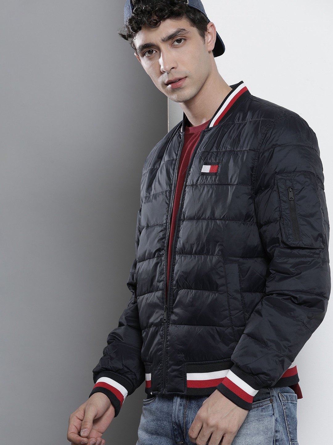 

Tommy Hilfiger Men Navy Blue Bomber Jacket