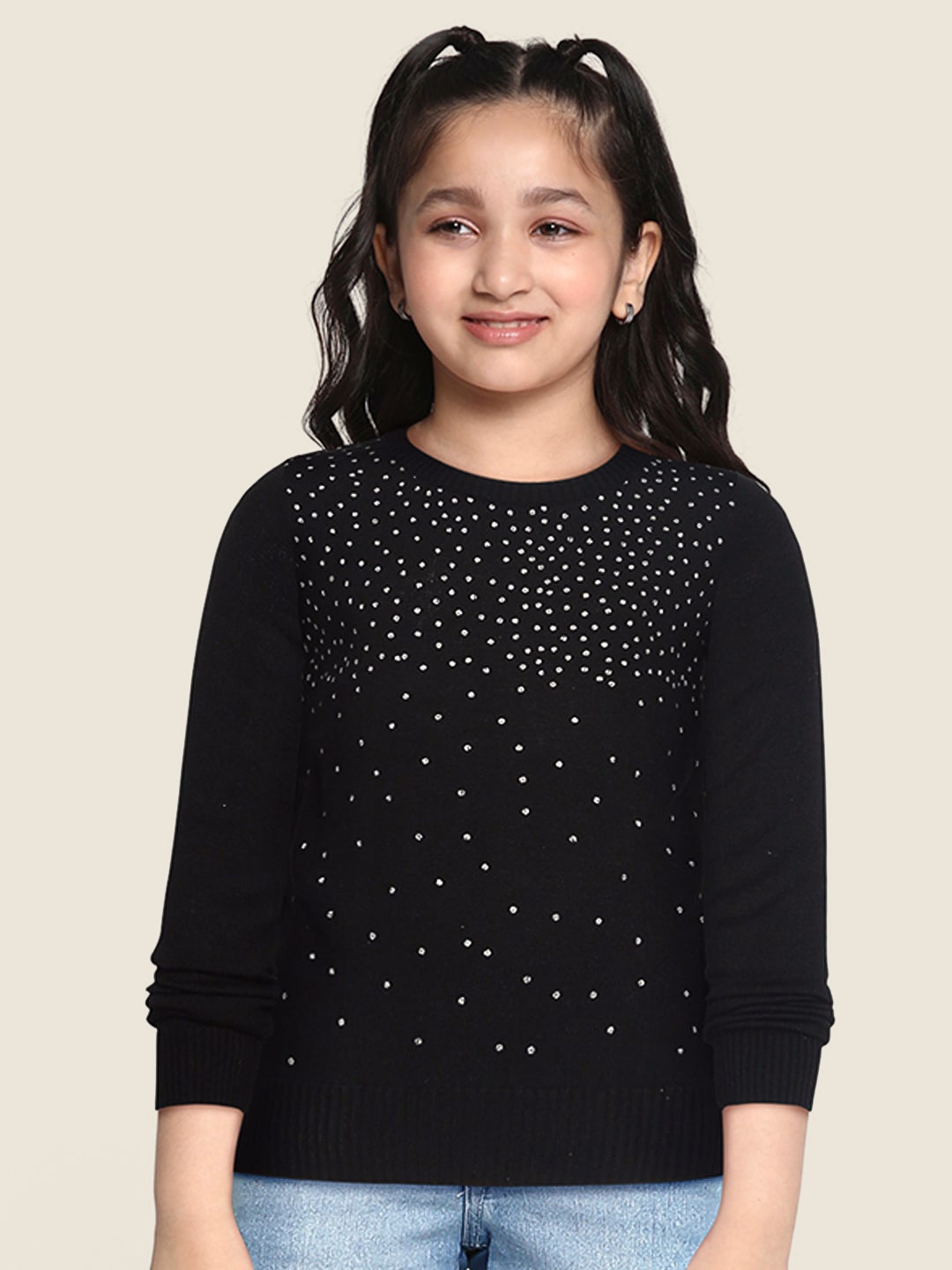 

Cherokee Girls Black Self Design Acrylic Pullover Sweater