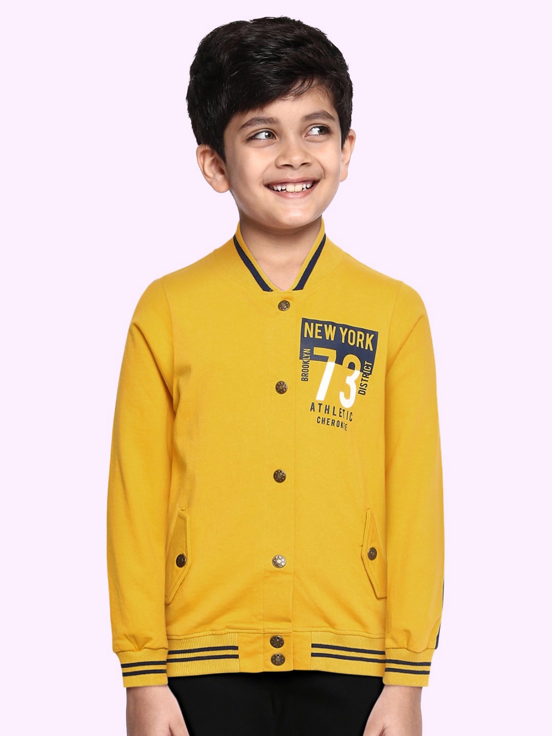 

Cherokee Boys Mustard Yellow Solid Pure Cotton Front Open Sweatshirt
