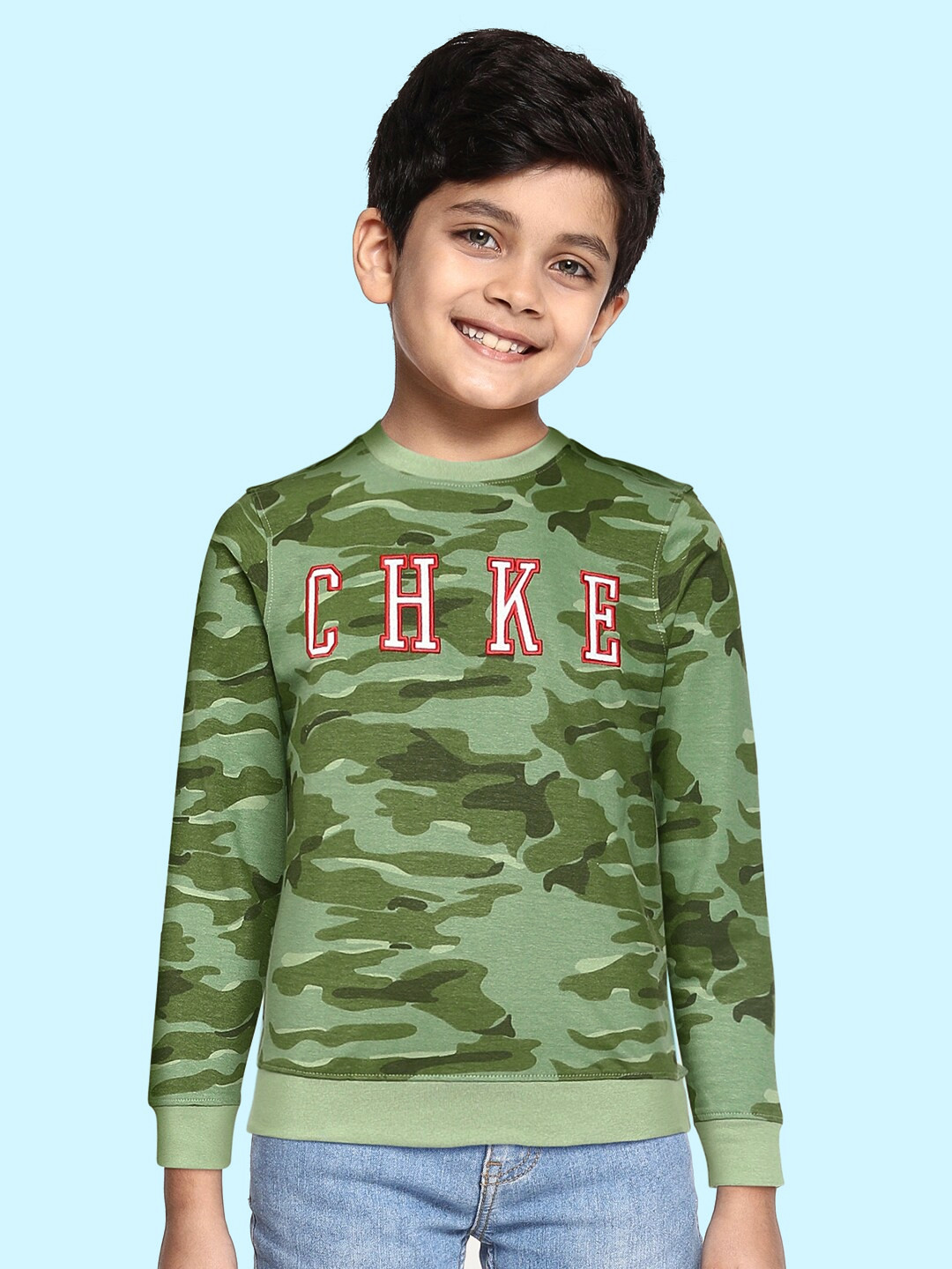 

Cherokee Boys Olive Green Camouflage Printed Pure Cotton Sweatshirt