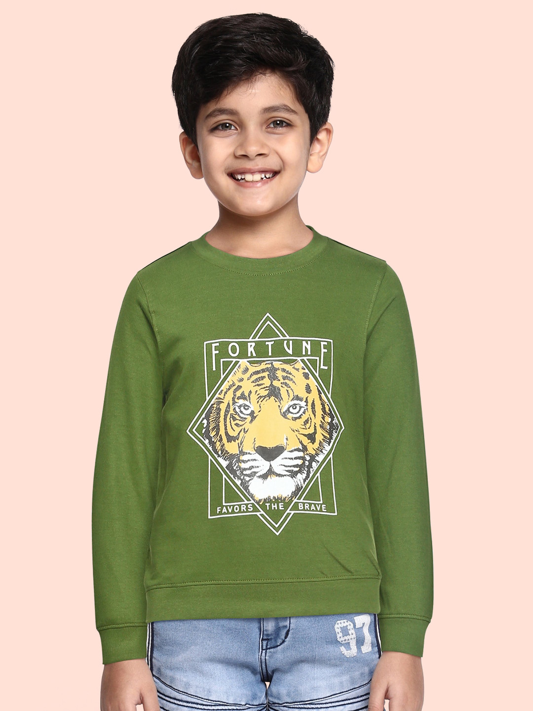 

Cherokee Boys Olive Green Printed Pure Cotton Sweatshirt
