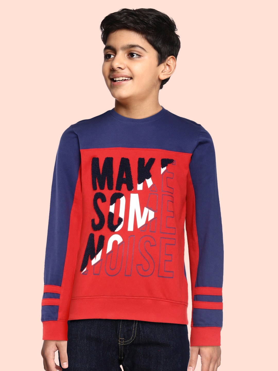 

Cherokee Boys Red & Navy Blue Colourblocked Pure Cotton Sweatshirt