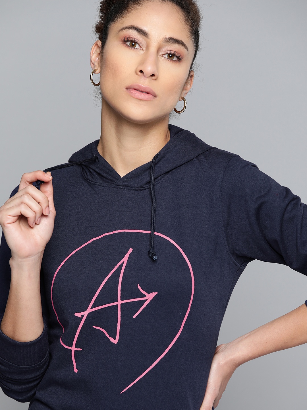 

Kook N Keech Marvel Women Navy Blue & Pink Printed Hooded Sweatshirt