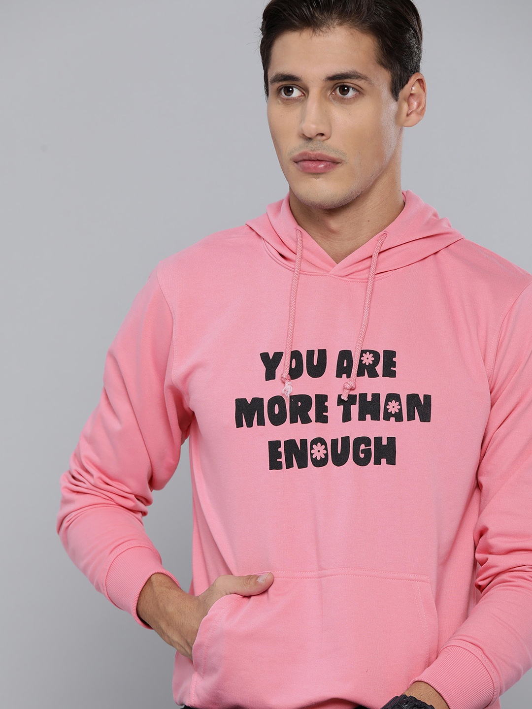 

Kook N Keech Men Pink & Black Printed Hooded Sweatshirt