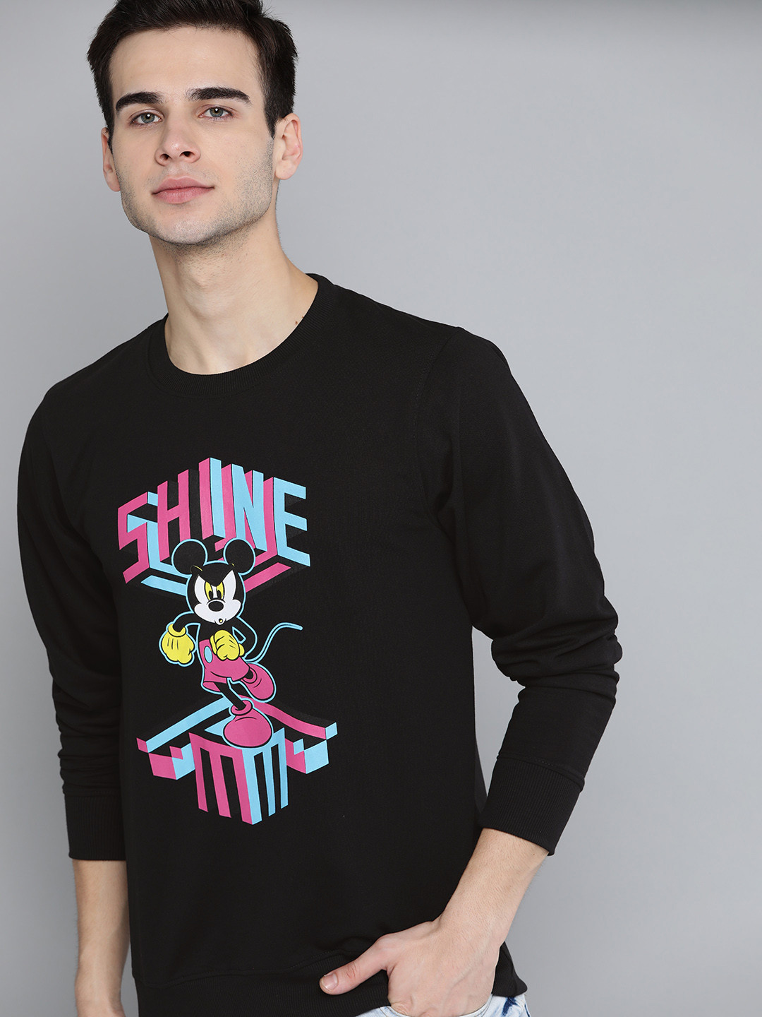 

Kook N Keech Disney Men Black Mickey Mouse Print Sweatshirt