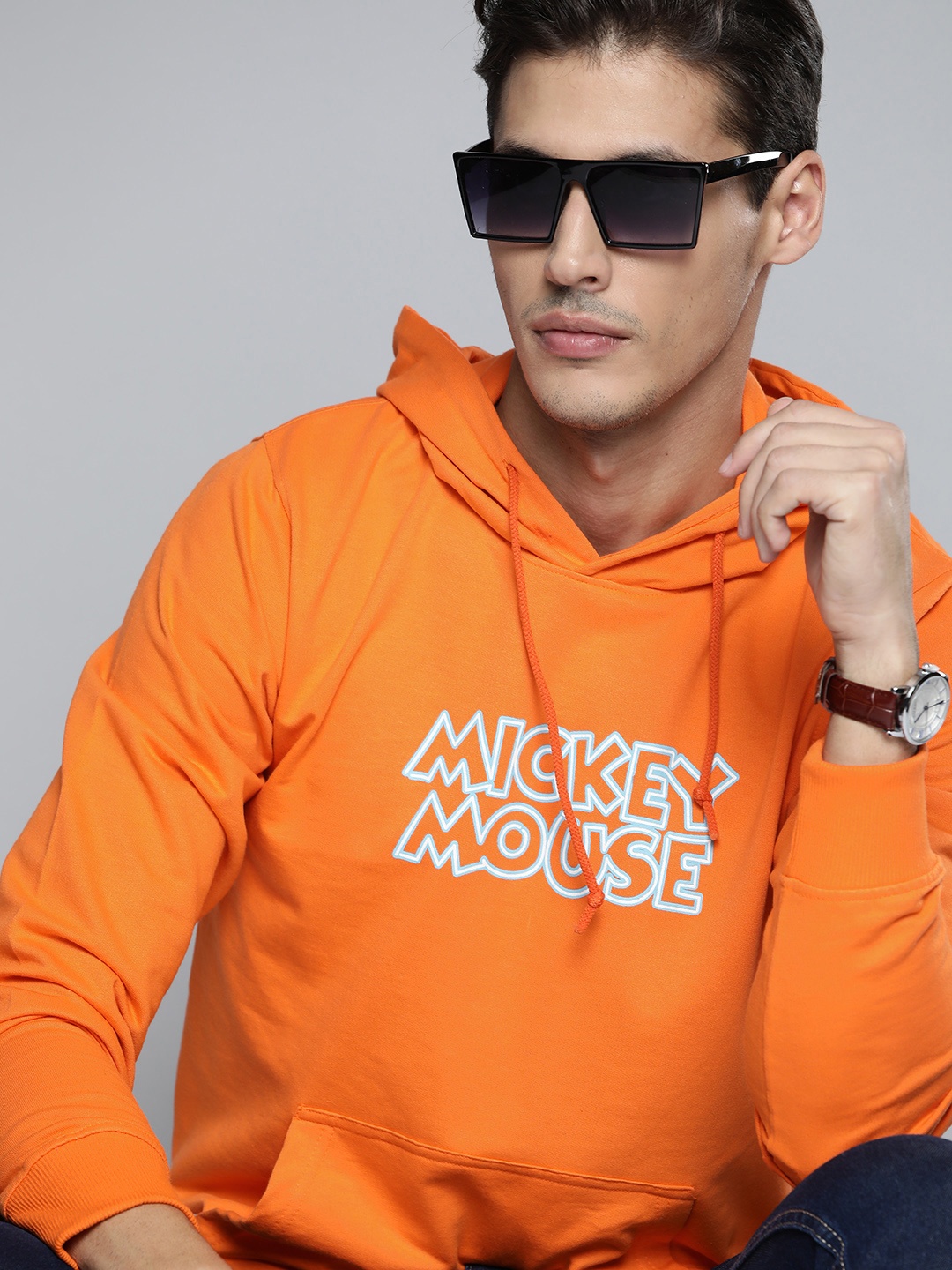 

Kook N Keech Disney Men Orange & White Mickey Mouse Print Hooded Sweatshirt