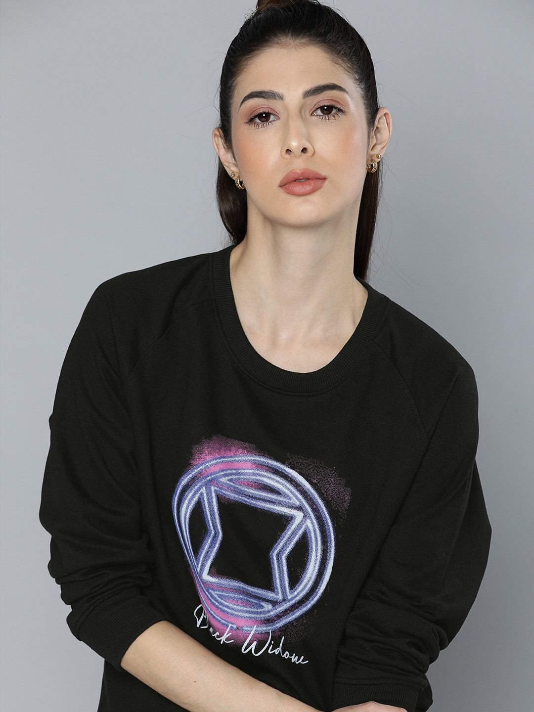

Kook N Keech Marvel Women Black Black Widow Printed Sweatshirt