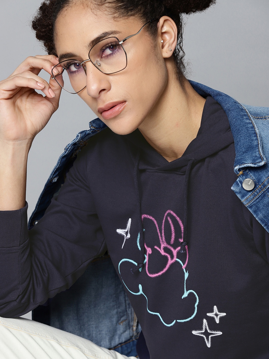 

Kook N Keech Disney Women Navy Blue & Pink Minnie Mouse Print Hooded Sweatshirt