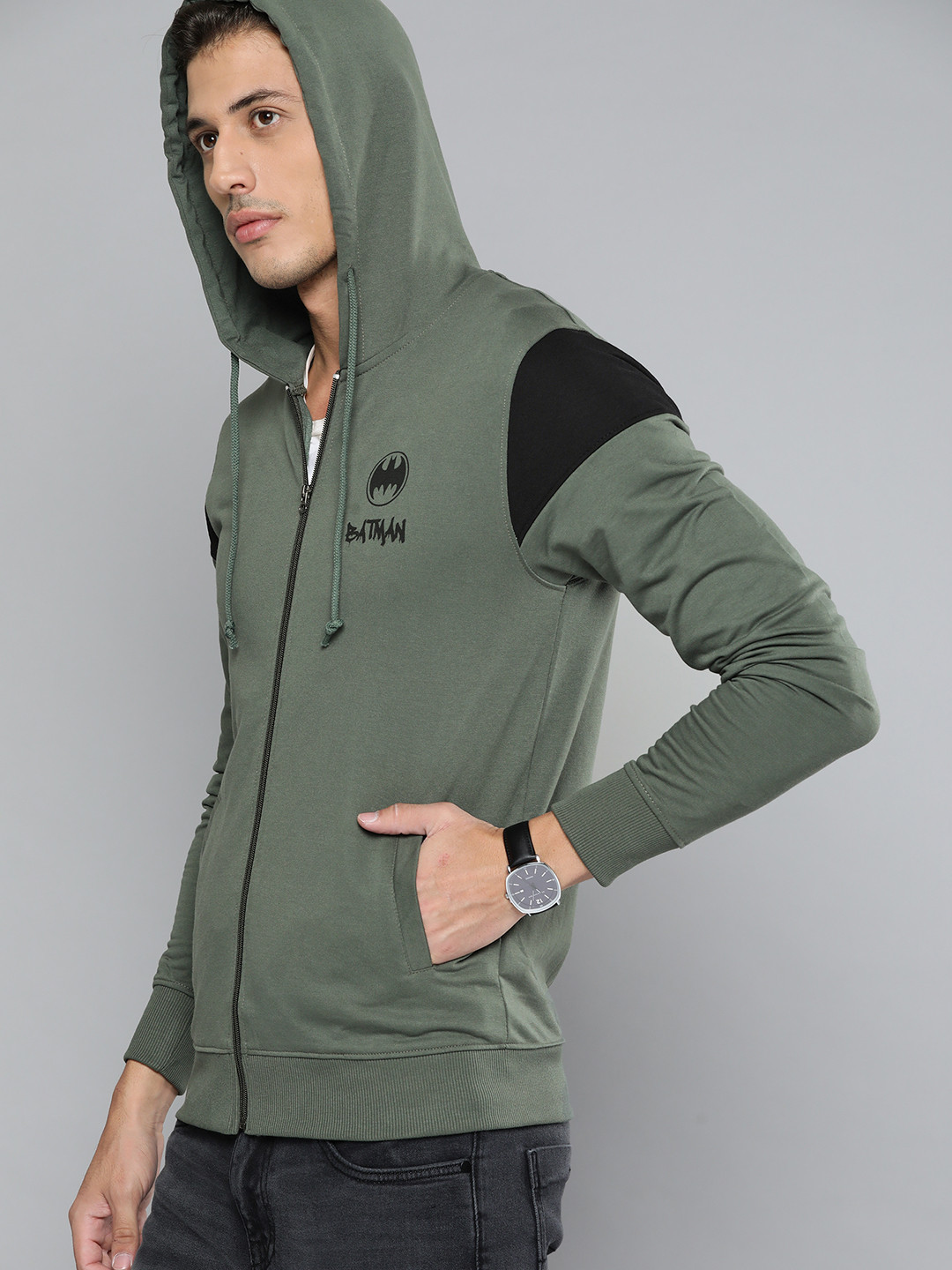 

Kook N Keech Batman Men Olive Green Hooded Sweatshirt