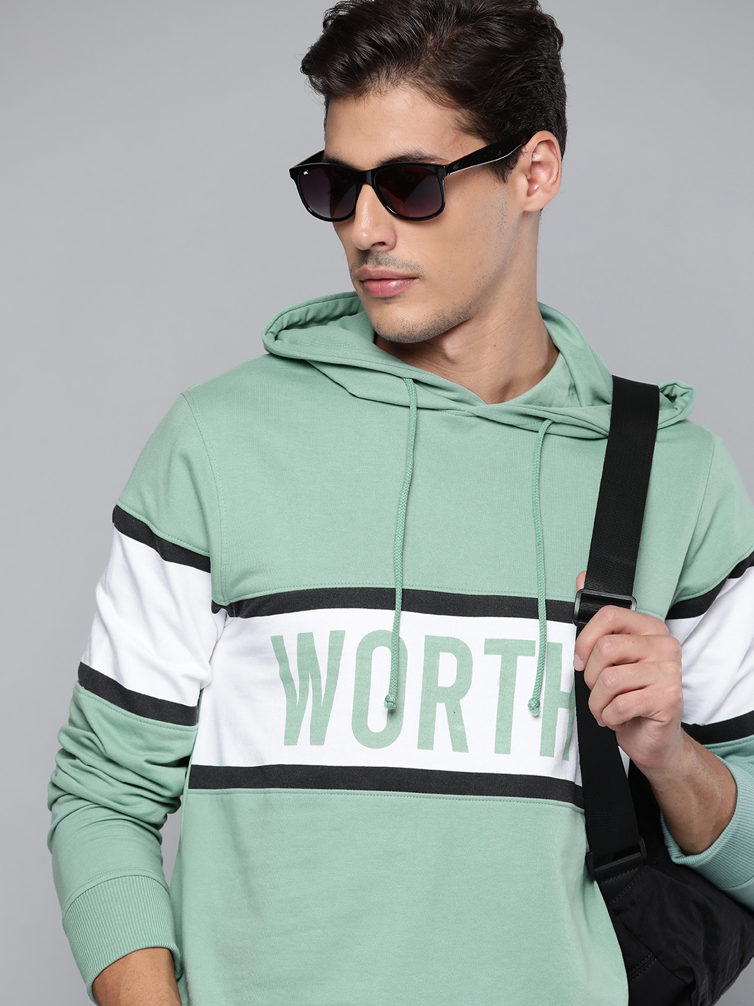 

Kook N Keech Men Green & White Striped Hooded Sweatshirt