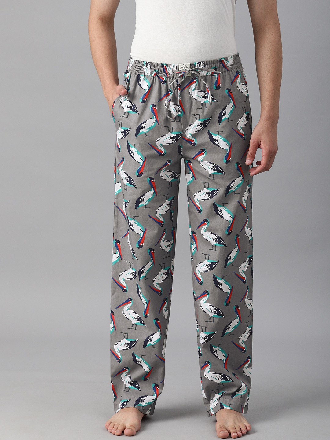 

abof Men Grey & White Regular Fit Printed Pure Cotton Lounge Pants