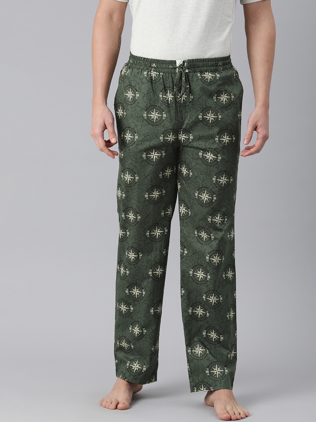 

abof Men Green & Beige Printed Lounge Pants