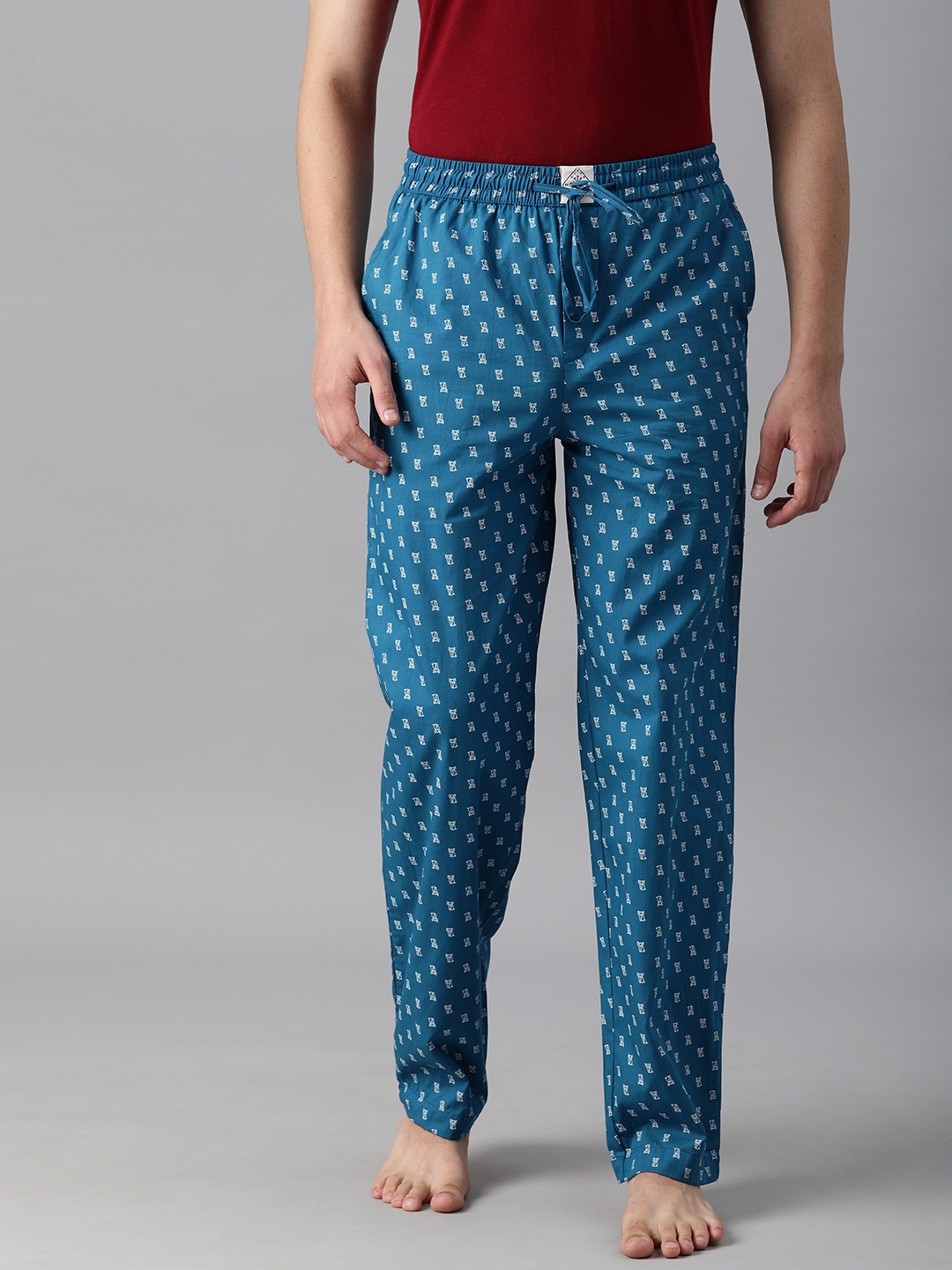 

abof Men Blue & White Cat Print Pure Cotton Lounge Pants