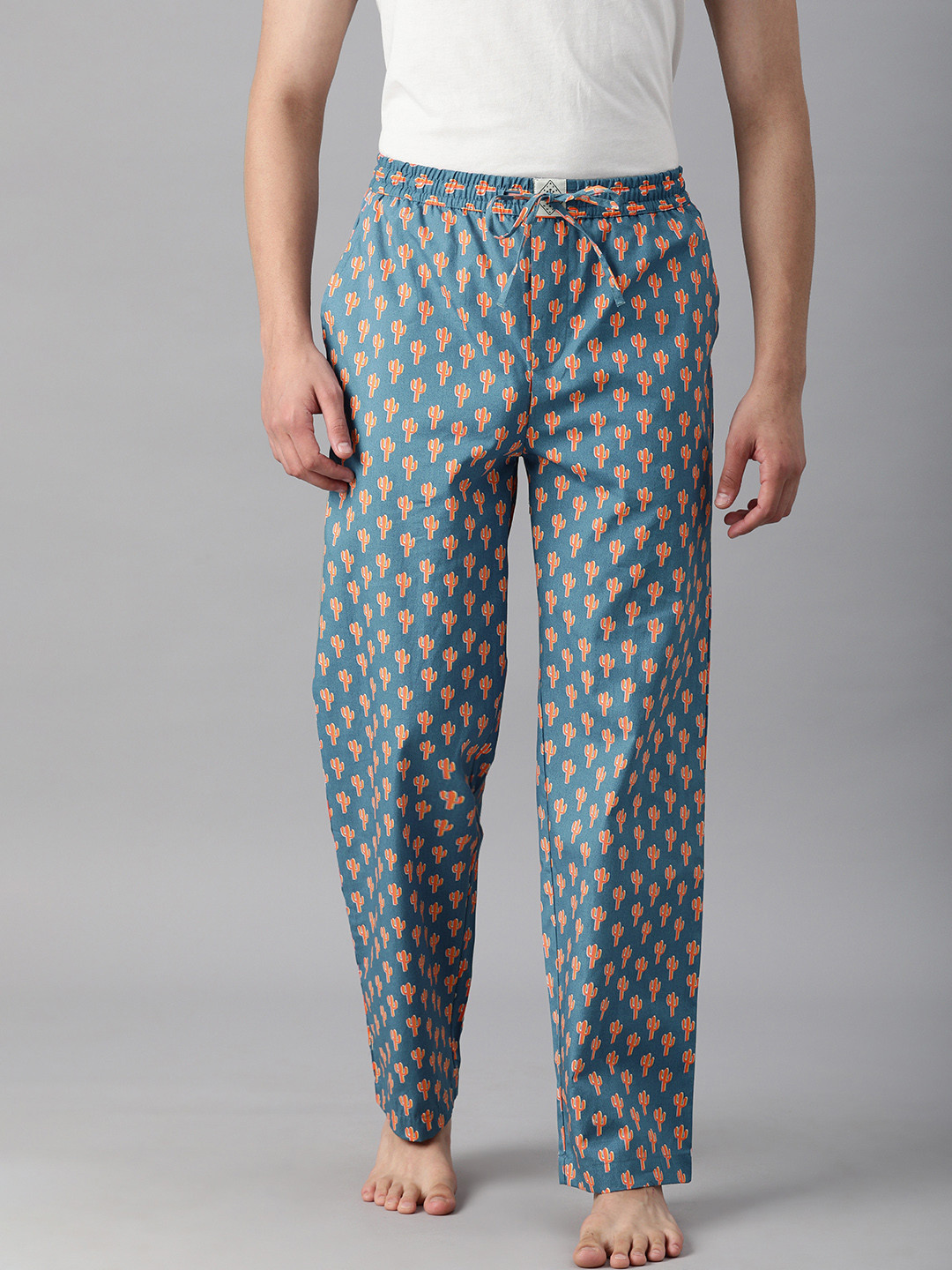

abof Men Green & Orange Regular Fit Printed Pure Cotton Lounge Pants