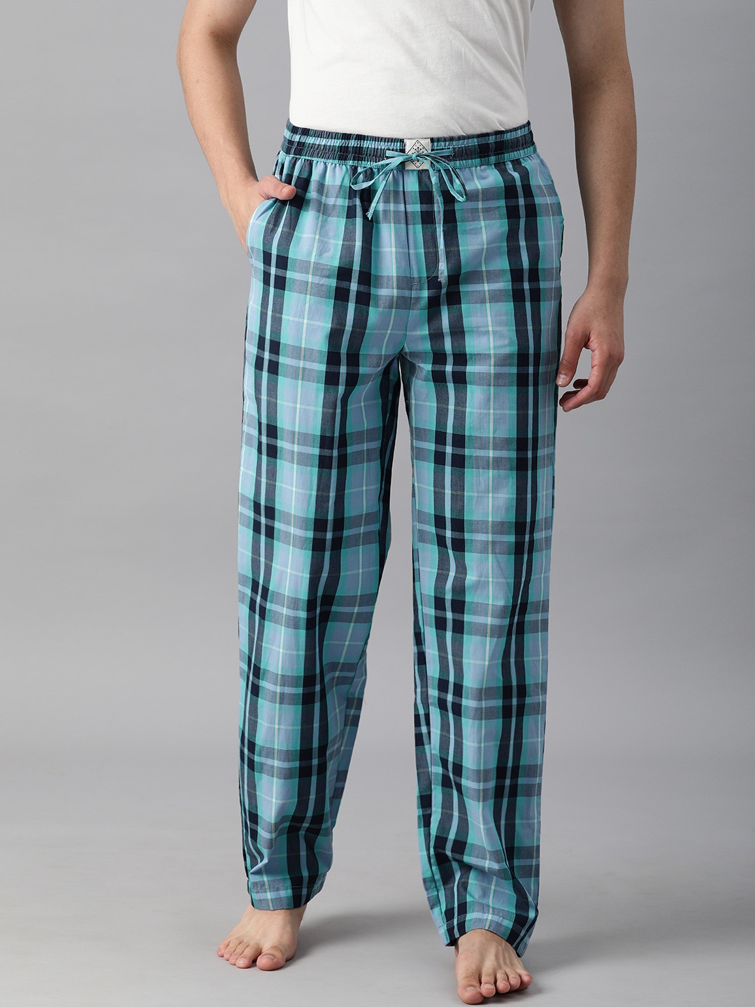 

abof Men Blue Checked Pure Cotton Lounge Pants