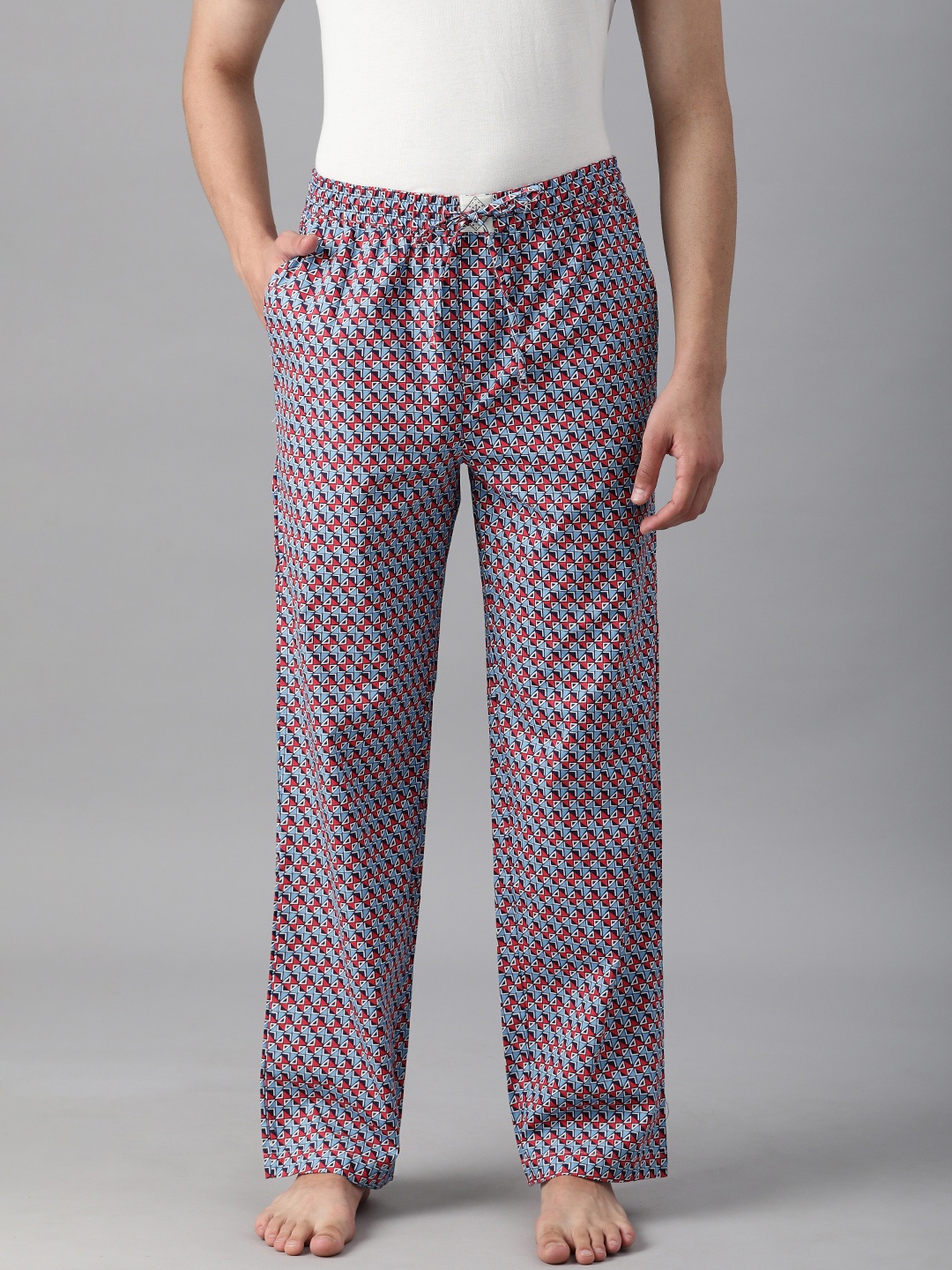 

abof Men Blue & Red Regular Fit Printed Pure Cotton Lounge Pants