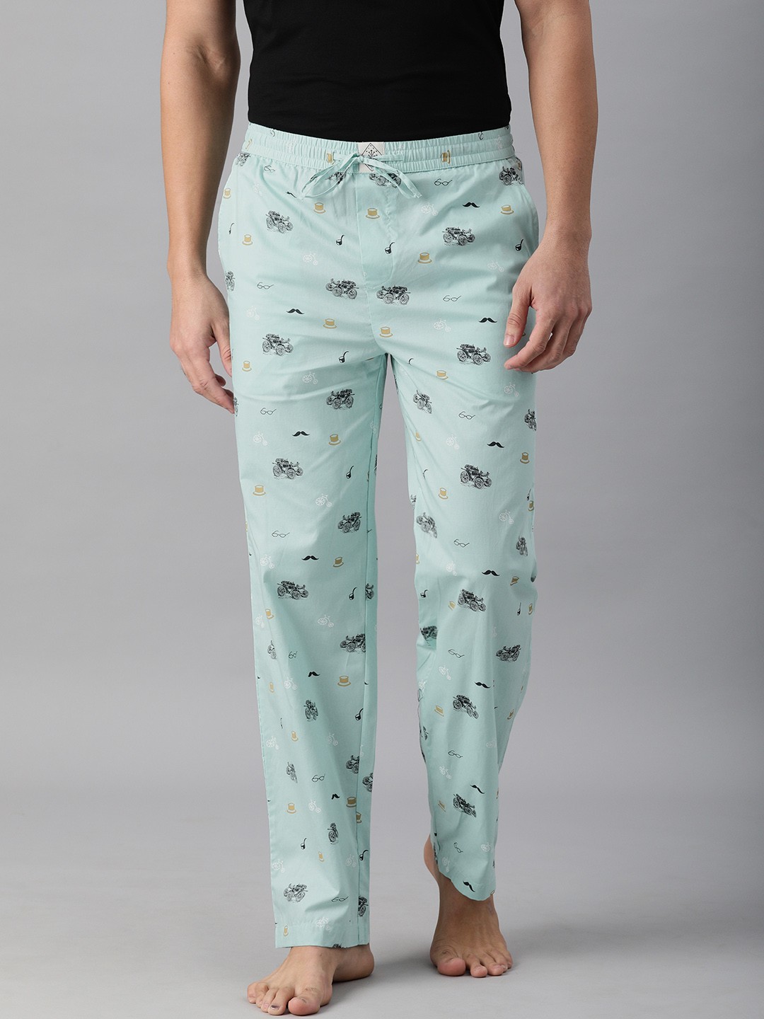 

abof Men Blue & Black Conversational Print Pure Cotton Lounge Pants