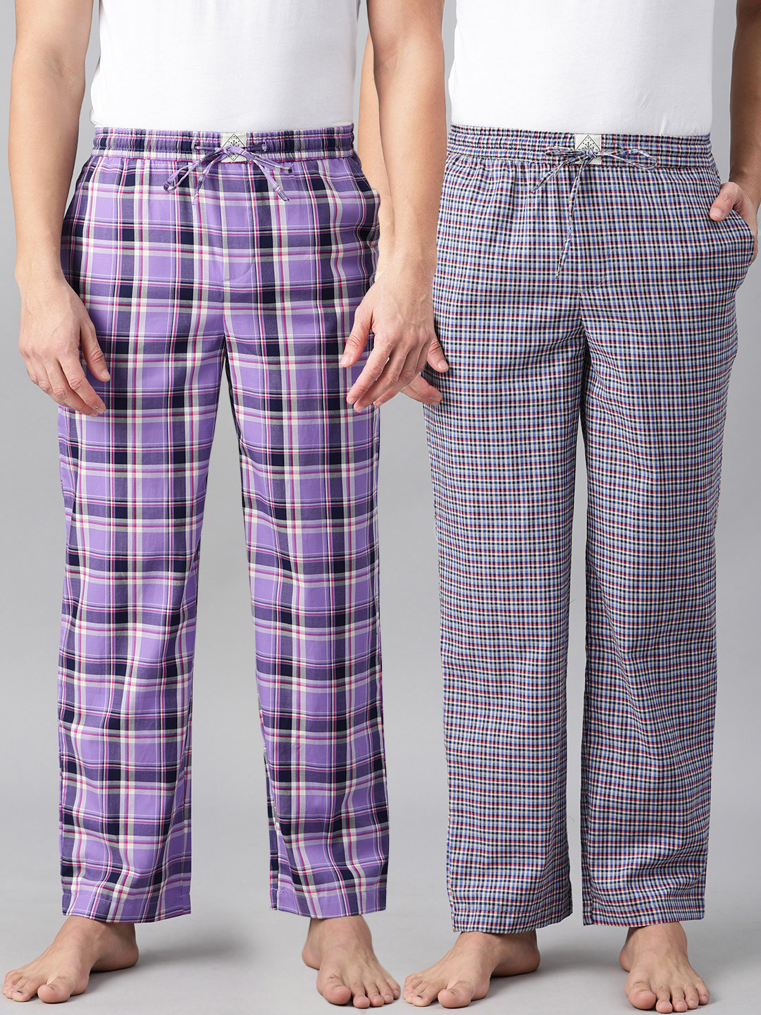 

abof Men Pack Of 2 Checked Pure Cotton Lounge Pants, Purple