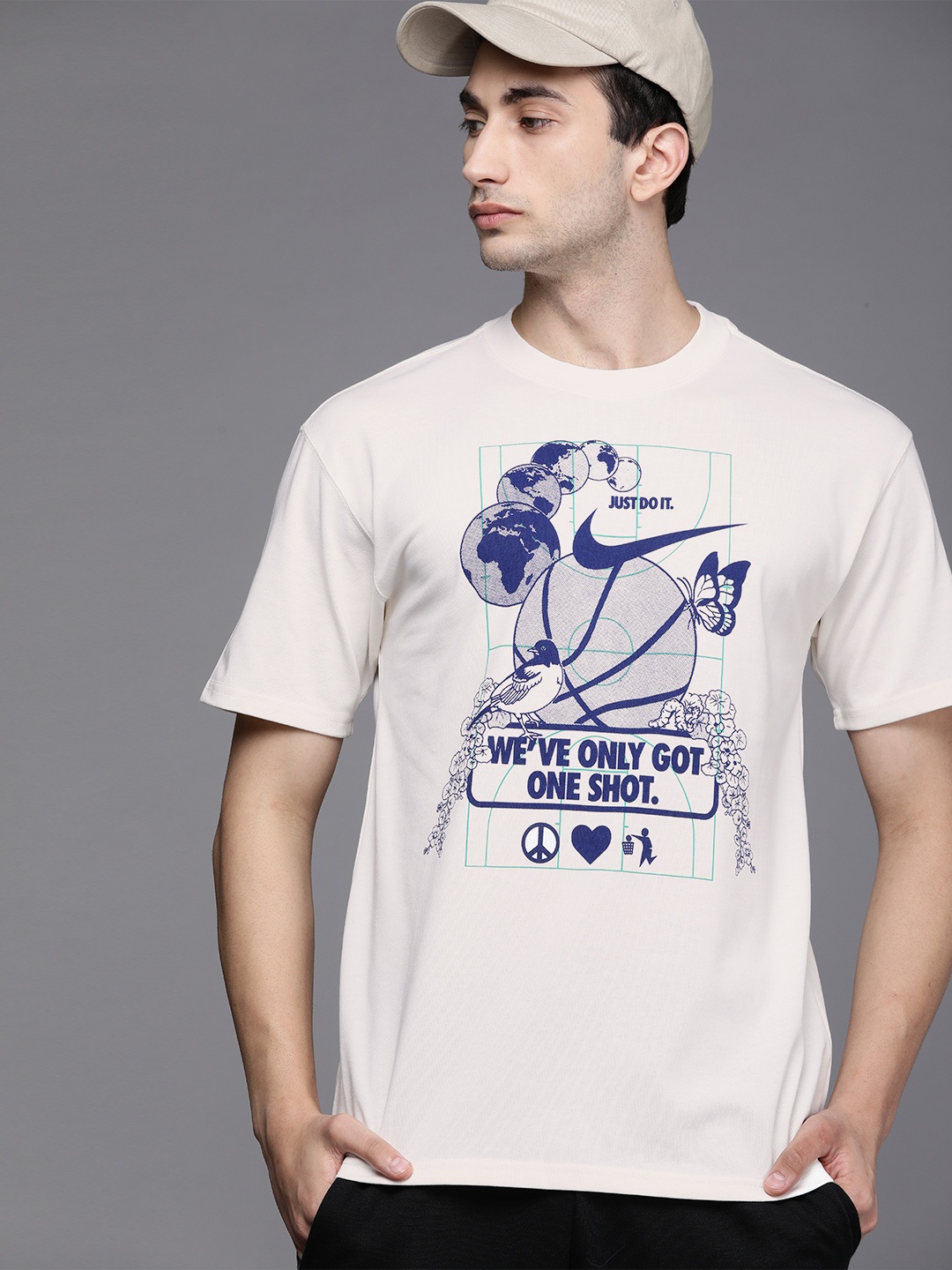 

Nike Men White & Blue Typography Printed AS M NK SUS Basketball T-shirt