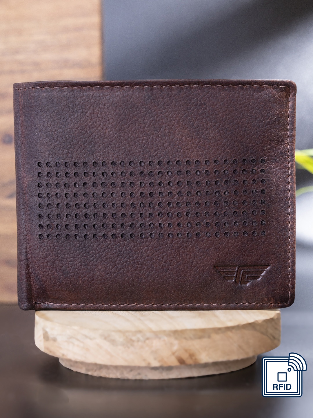

Red Tape Men Brown Textured Leather Two Fold Wallet with RFID