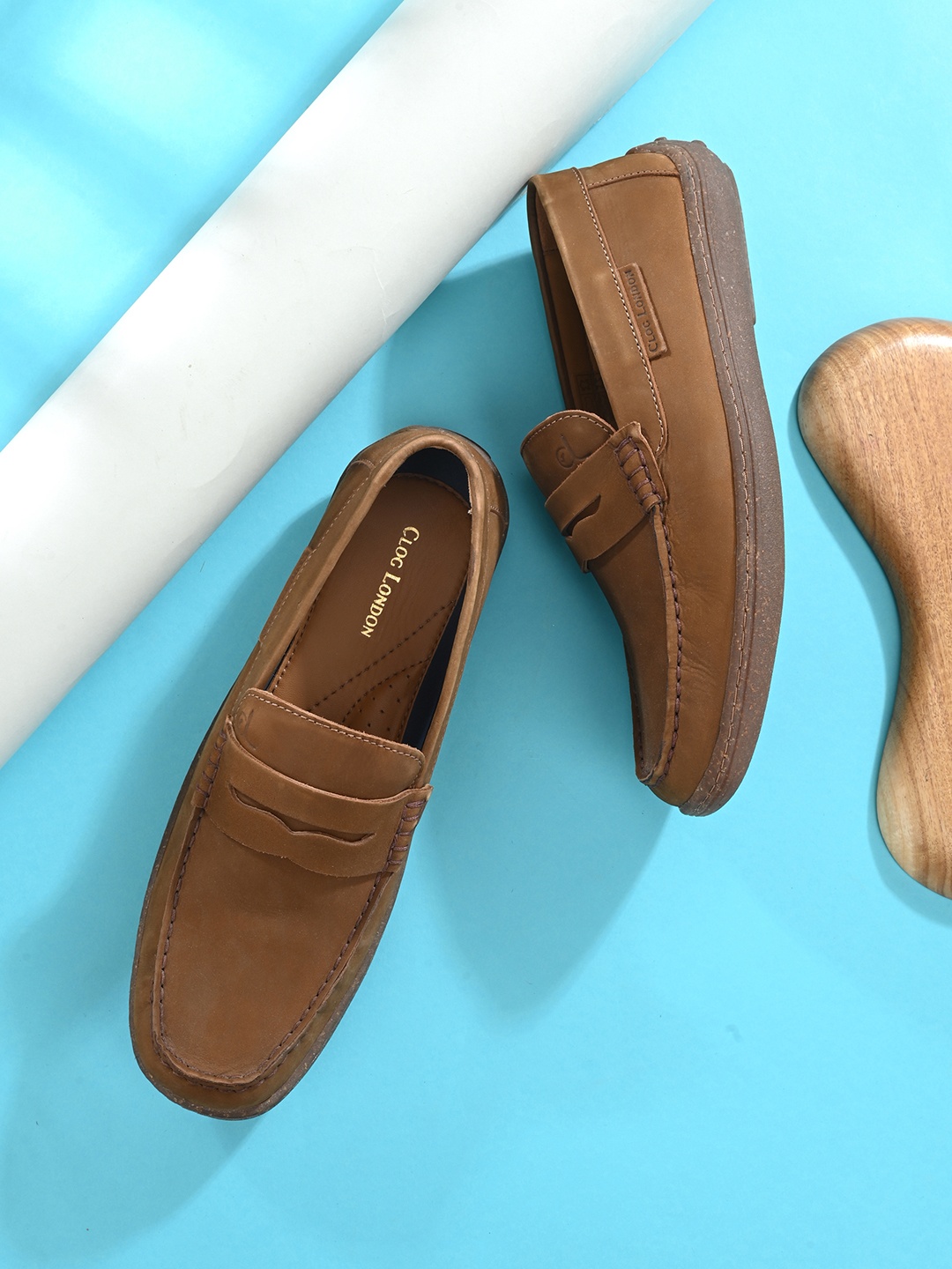 

CLOG LONDON Men Tan Brown Leather Penny Loafers