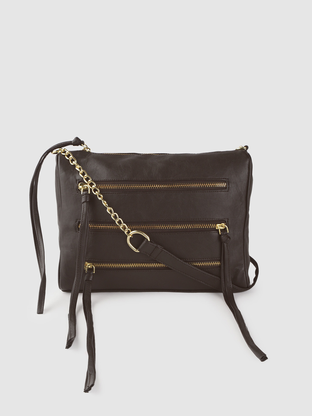 

Roadster Women Coffee Brown Solid Zip Detail Tasseled Structured Sling Bag