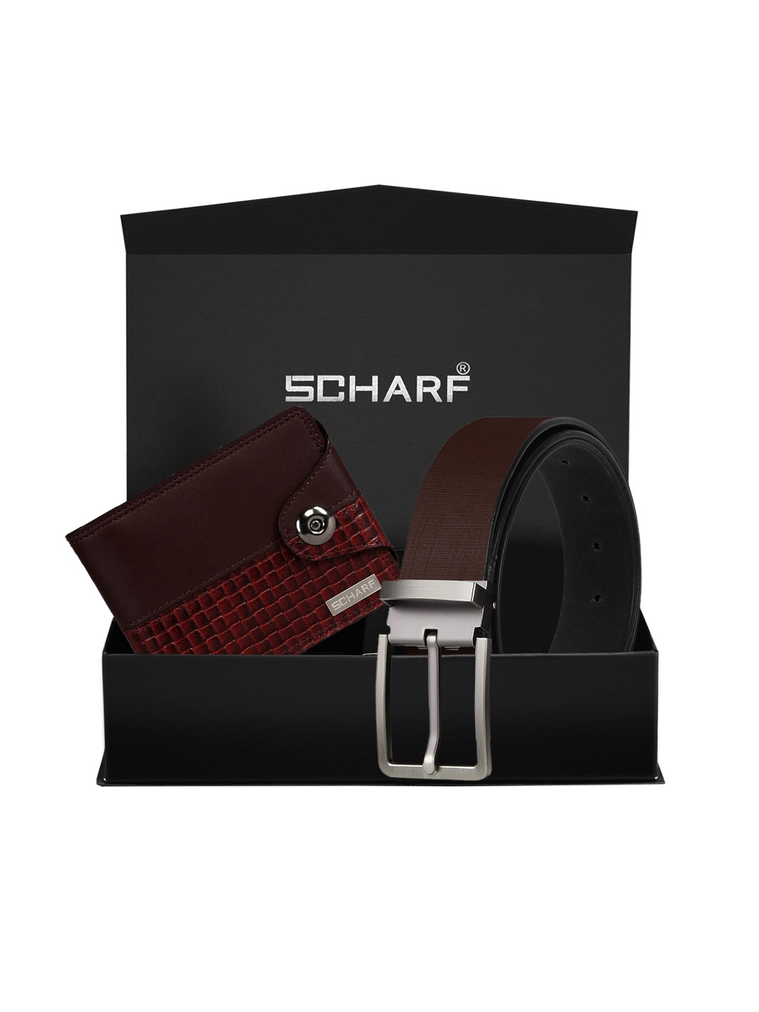 

SCHARF Men Brown & Maroon Textured Leather Accessory Gift Set