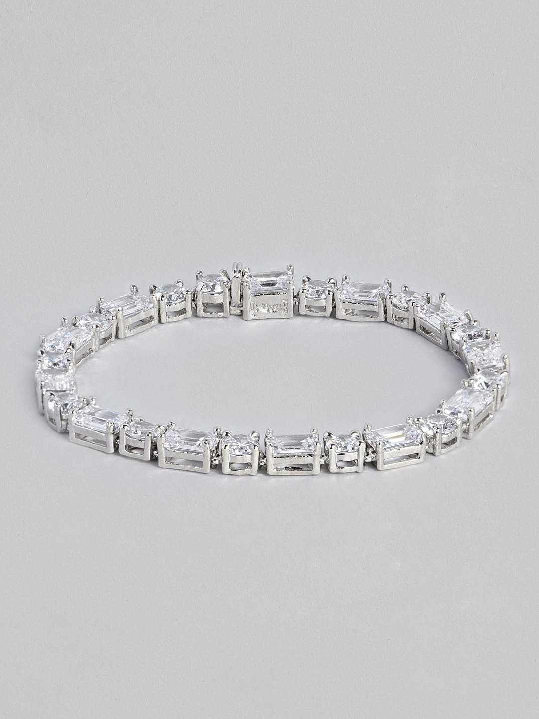 

MIDASKART Silver-Toned Rhodium-Plated Handcrafted Cubic Zirconia Link Bracelet