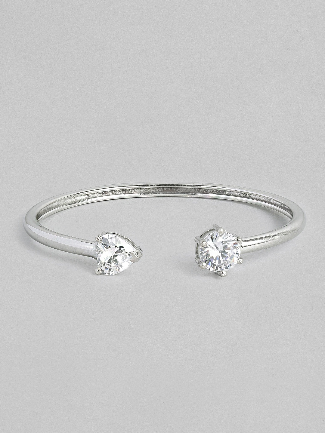 

MIDASKART Silver-Toned Rhodium-Plated Handcrafted Cubic Zirconia Cuff Bracelet
