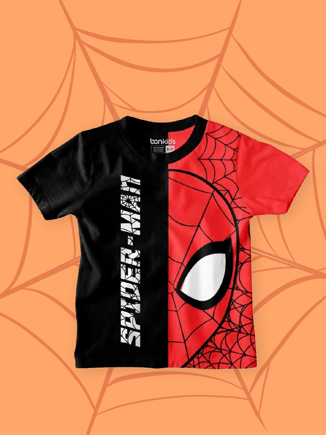 

BONKIDS Boys Red & Black Colourblocked Spider-Man Featured Slim Fit Cotton T-shirt