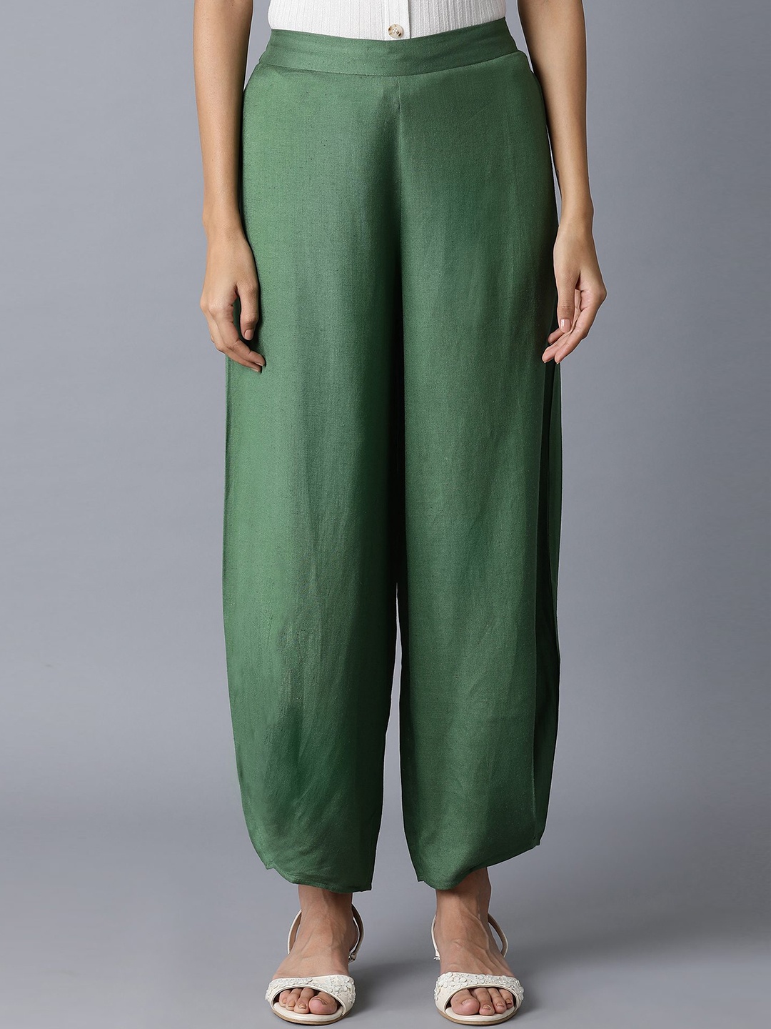 

W Women Green Solid Ethnic Palazzos