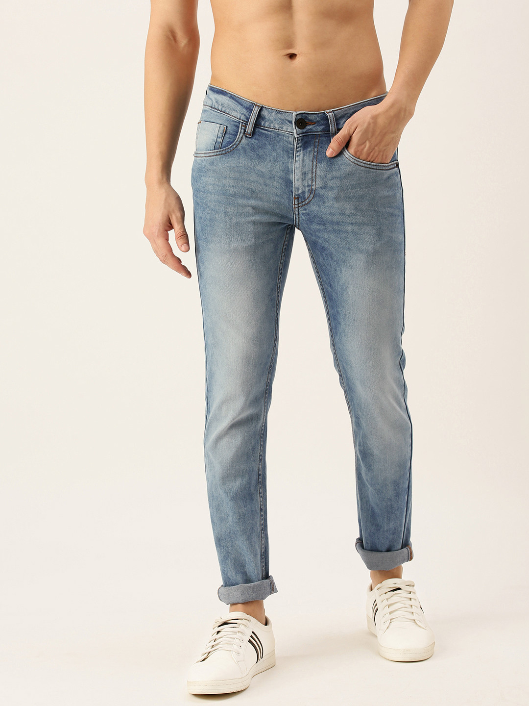 

Flying Machine Men Blue Skinny Fit Low-Rise Heavy Fade Stretchable Jeans