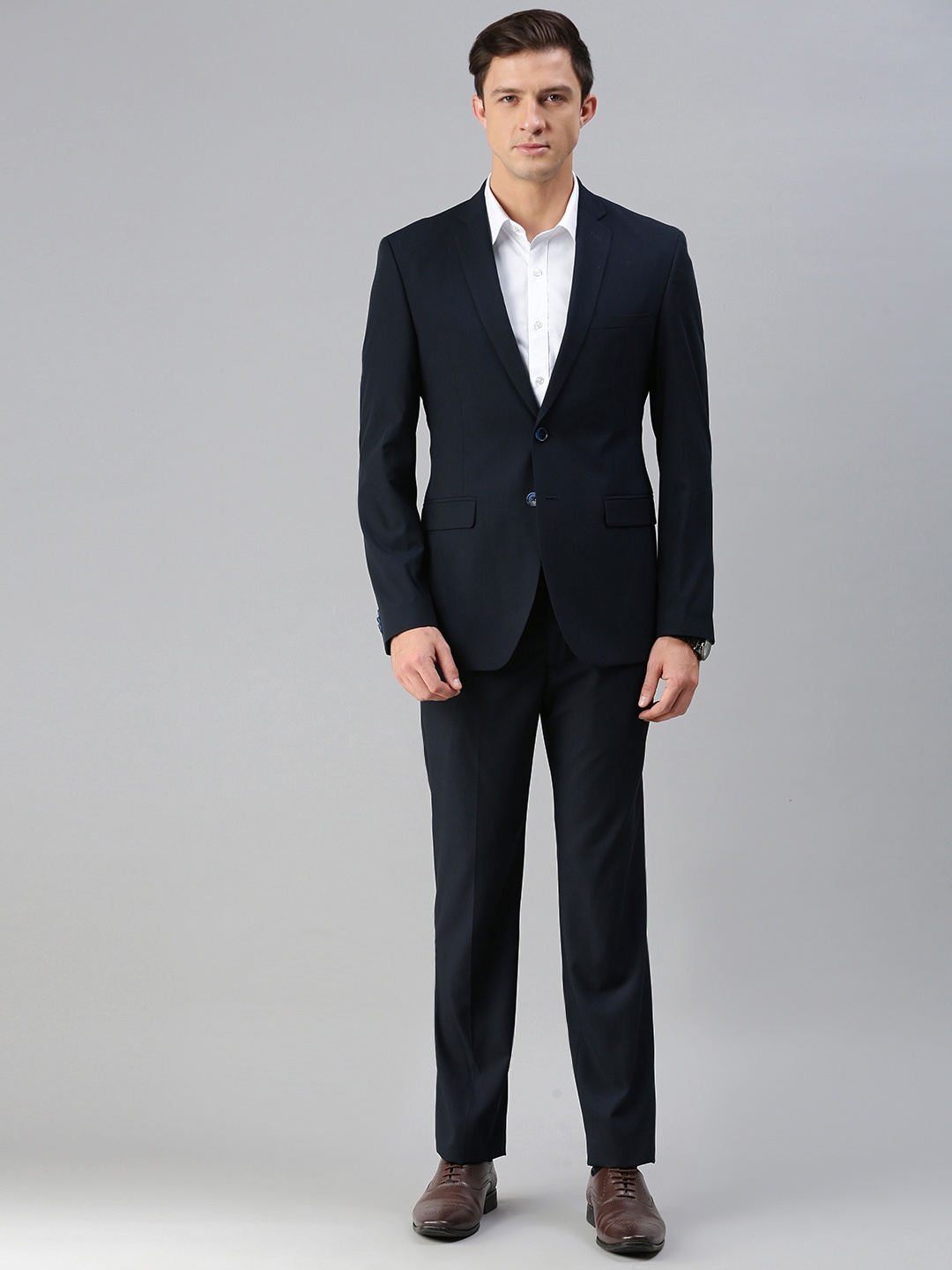 

Park Avenue Men Navy Blue Solid Super Slim Fit 2 Piece Formal Suit