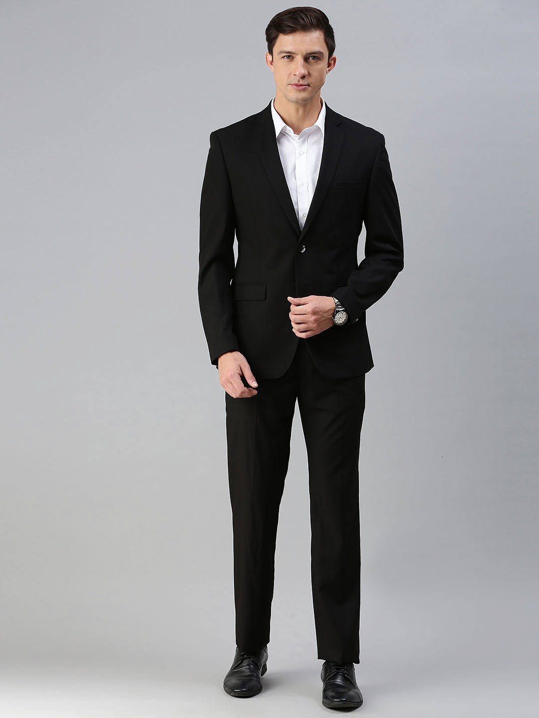

Park Avenue Men Black Solid Super Slim Fit 2 Piece Formal Suit
