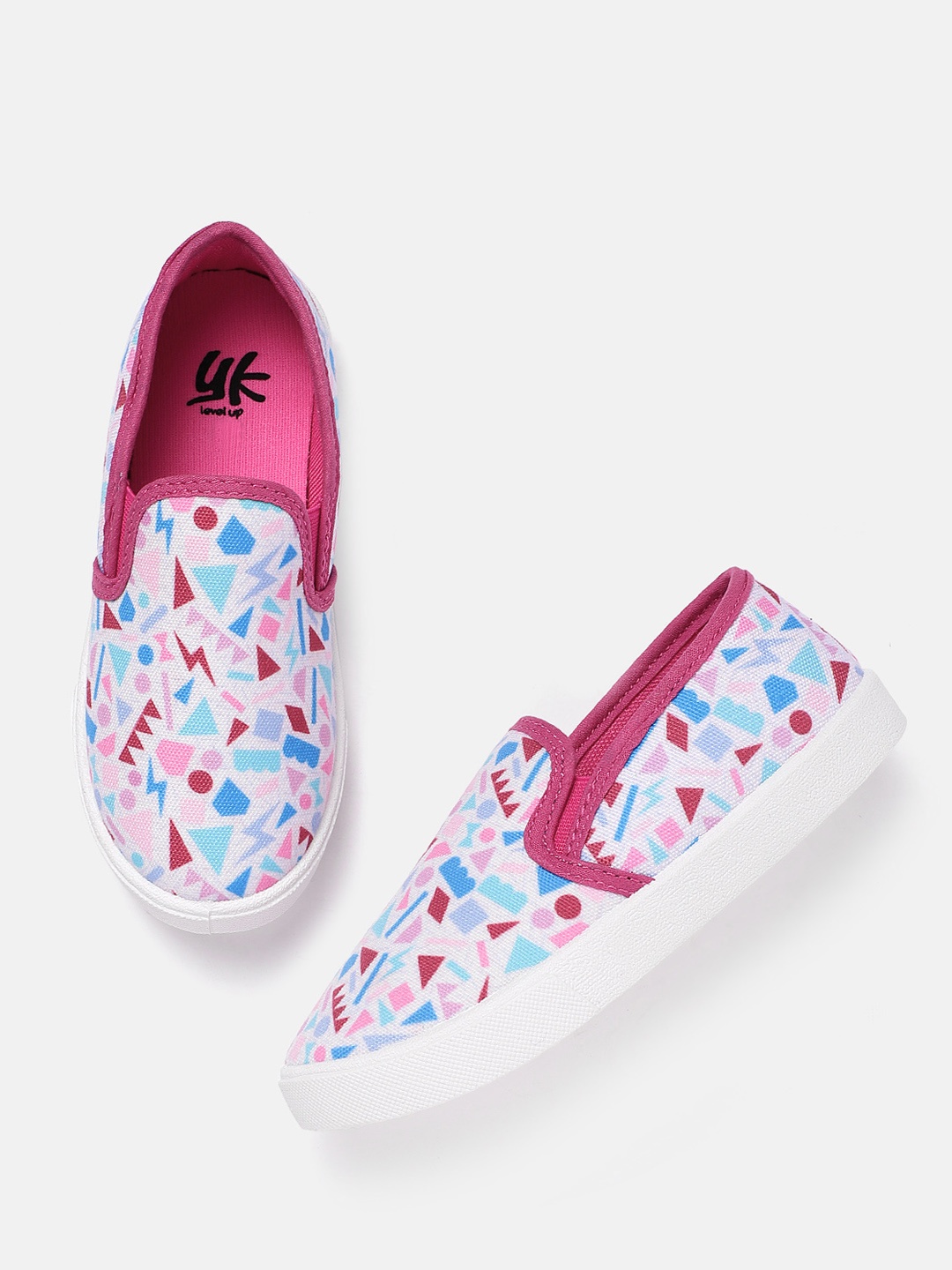 

YK Girls White & Pink Geometric Printed Slip-On Sneakers