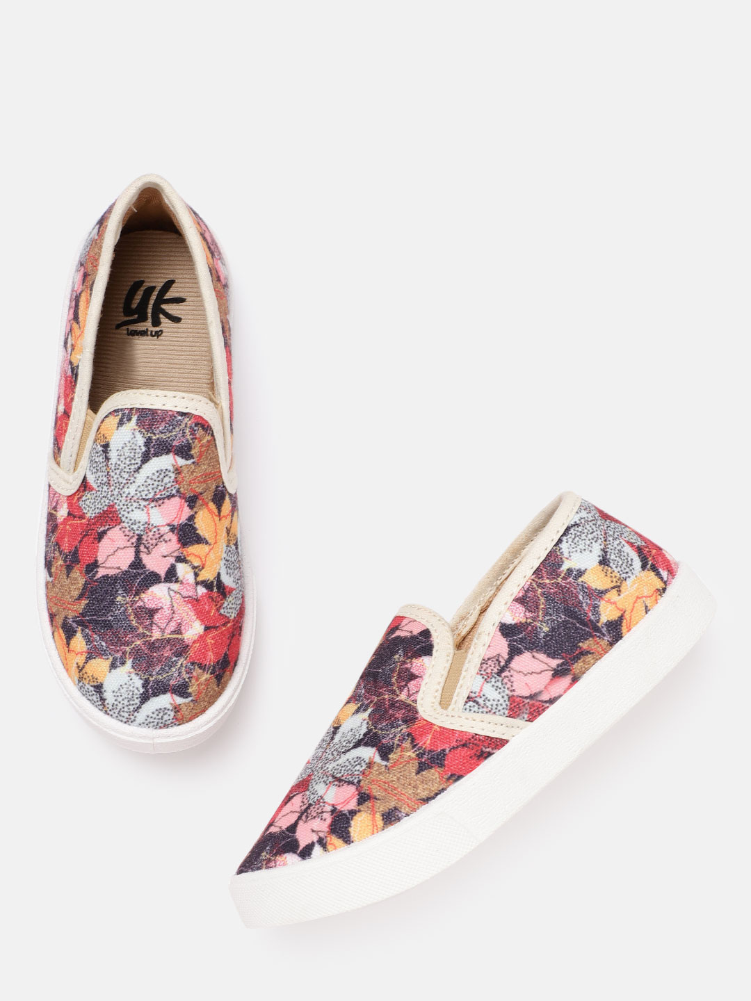 

YK Girls Multicoloured Leaves Print Slip-On Sneakers, Multi