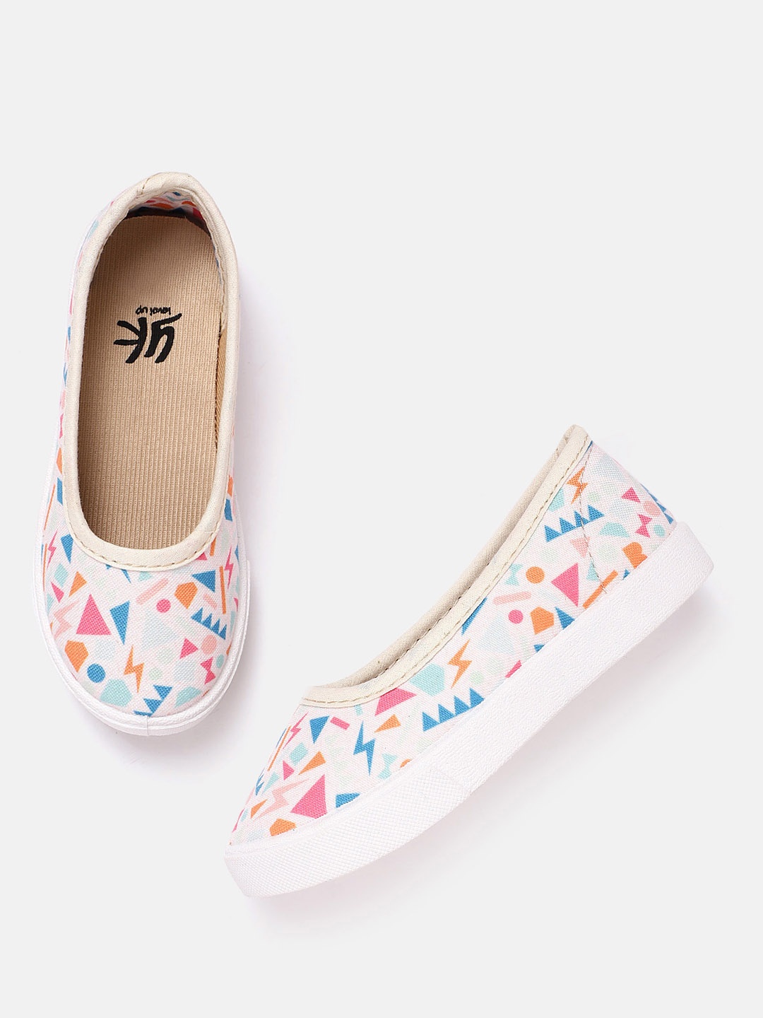 

YK Girls Off White & Pink Geometric Printed Ballerinas